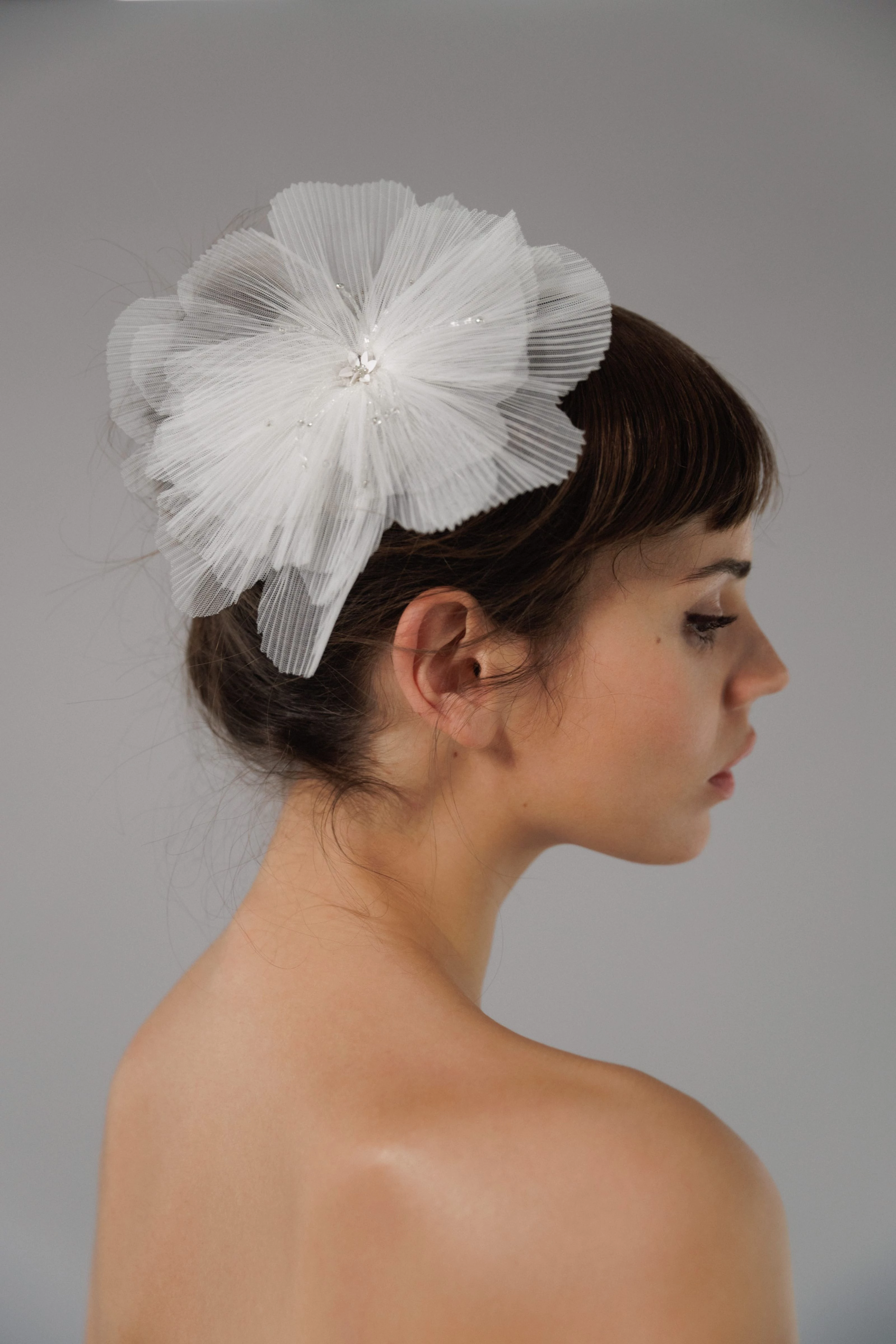 Pleated tulle floral hairpin